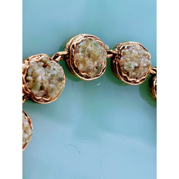 Vintage Green pebble stone Link bracelet Gold tone - Picture 5 of 10
